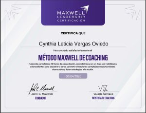 Certificación internacional en coaching ejecutivo método Maxwell otorgada a Cynthia Vargas por Maxwell Leadership