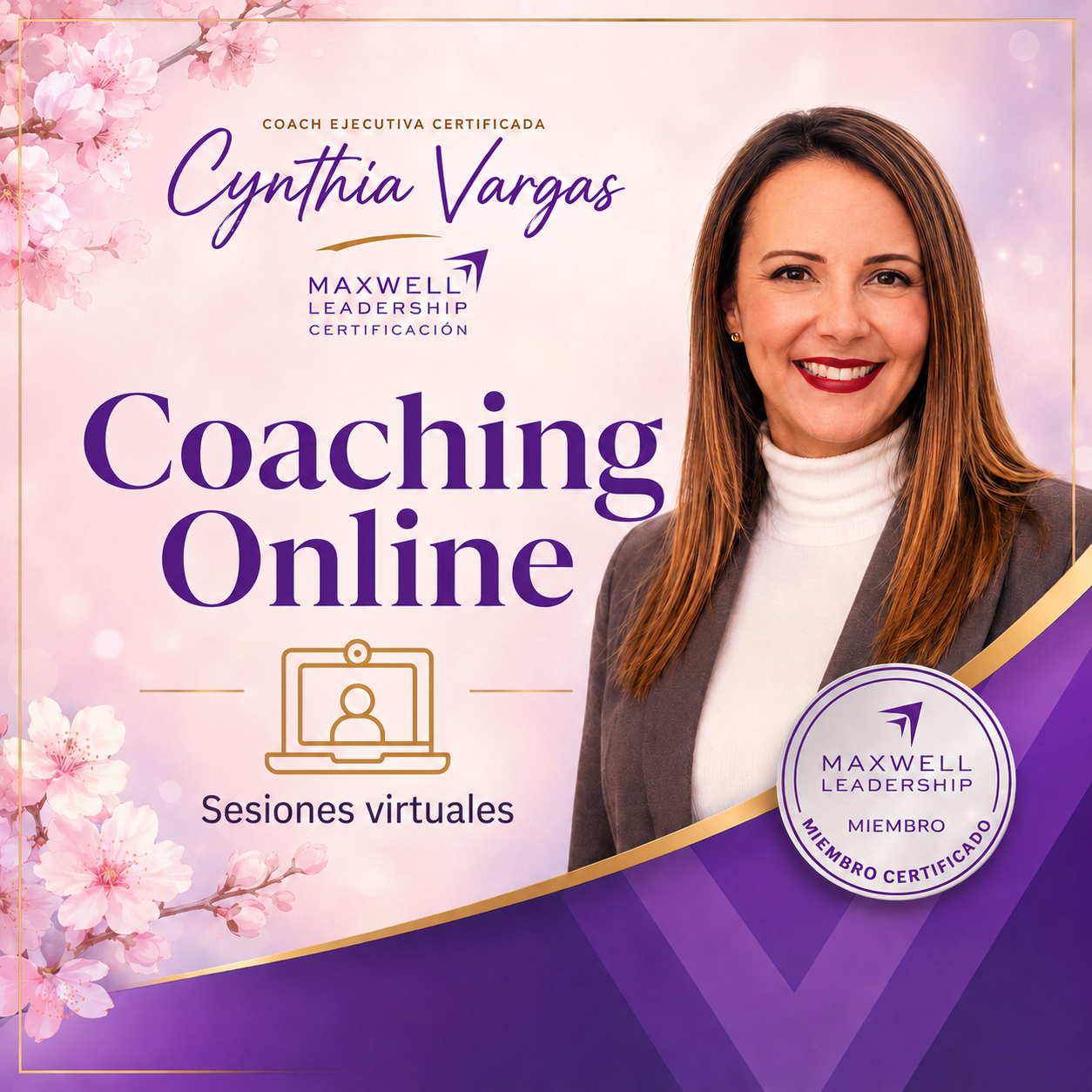 Coaching online con Cynthia Vargas para sesiones virtuales de liderazgo y desarrollo profesional