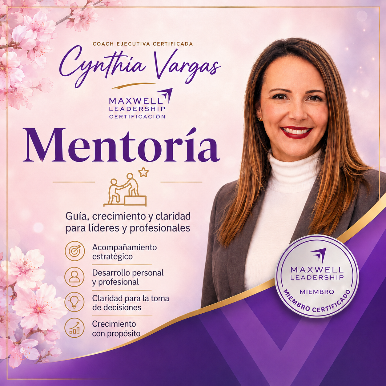 Mentoría con Cynthia Vargas para guía estratégica, crecimiento profesional y claridad en la toma de decisiones